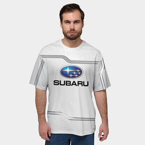 Мужская футболка оверсайз Subaru auto steel metal / 3D-принт – фото 3