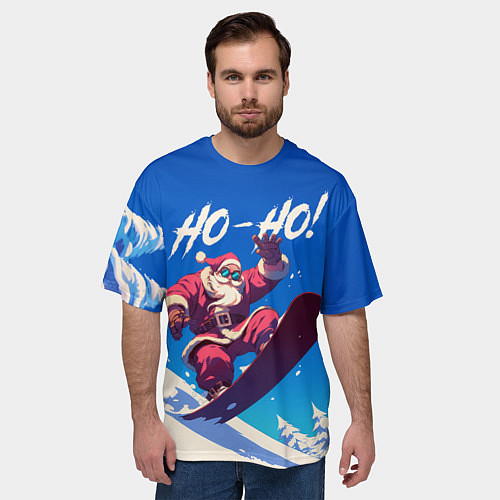 Мужская футболка оверсайз Дед Мороз на сноуборде / 3D-принт – фото 3