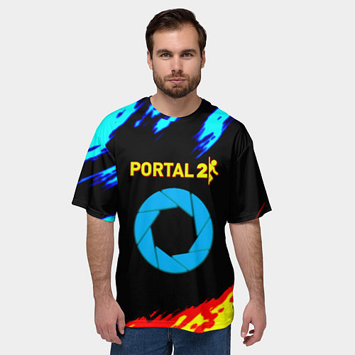 Мужская футболка оверсайз Portal лёд и пламя / 3D-принт – фото 3