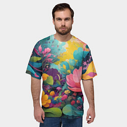 Футболка оверсайз мужская Лето красочные цветы, цвет: 3D-принт — фото 2