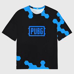 Футболка оверсайз мужская PUBG синие соты абстракция, цвет: 3D-принт