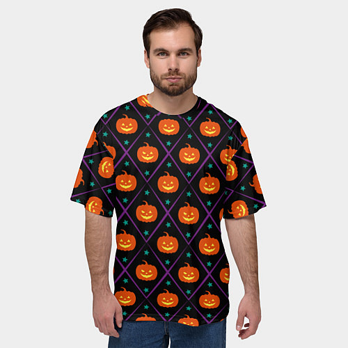 Мужская футболка оверсайз Звёздные тыквы / 3D-принт – фото 3