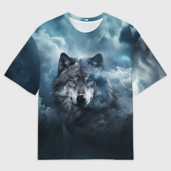 Футболка оверсайз мужская Волк ночью под луной, цвет: 3D-принт