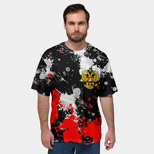 Мужская футболка оверсайз Герб РФ абстрактыне краски / 3D-принт – фото 3
