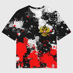 Футболка оверсайз мужская Герб РФ абстрактыне краски, цвет: 3D-принт