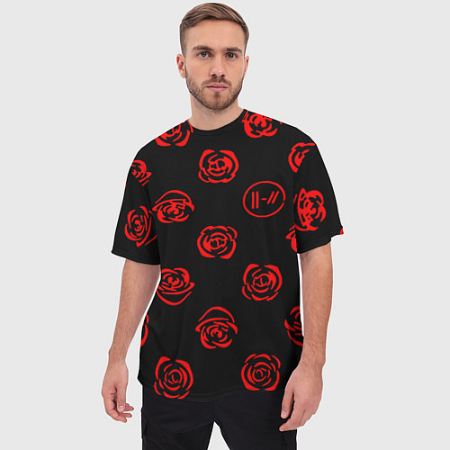 Мужская футболка оверсайз Twenty one pilots rose pattern / 3D-принт – фото 3