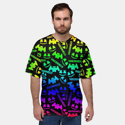 Мужская футболка оверсайз Marshmello neon steel pattern / 3D-принт – фото 3
