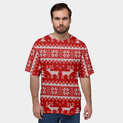 Футболка оверсайз мужская Вязаный зимний узор с оленями, цвет: 3D-принт — фото 2