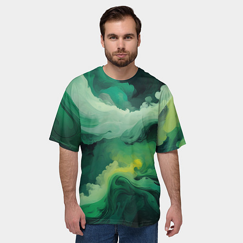 Мужская футболка оверсайз Изумрудные волны / 3D-принт – фото 3