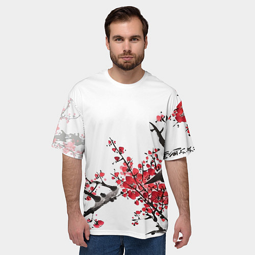 Мужская футболка оверсайз Китайский стиль - слива / 3D-принт – фото 3