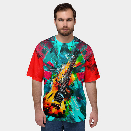 Мужская футболка оверсайз Электрогитара в красках / 3D-принт – фото 3