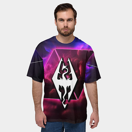 Мужская футболка оверсайз The Elder Scrolls neon game / 3D-принт – фото 3