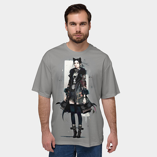 Мужская футболка оверсайз Girl cat fashionista - ai art fantasy / 3D-принт – фото 3