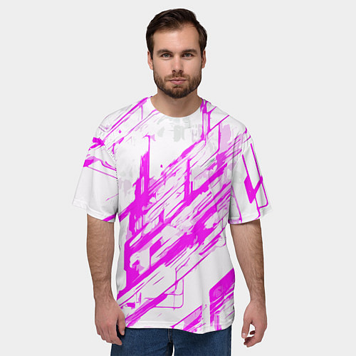 Мужская футболка оверсайз Розовые полосы на белом фоне / 3D-принт – фото 3