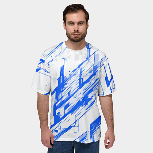 Мужская футболка оверсайз Синие полосы на белом фоне / 3D-принт – фото 3