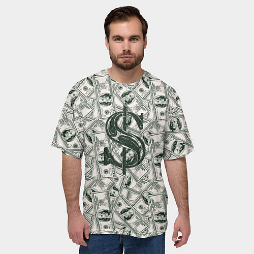 Мужская футболка оверсайз Знак доллар - зелень / 3D-принт – фото 3