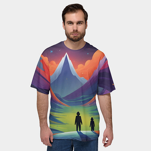 Мужская футболка оверсайз Фантастический красочный пейзаж / 3D-принт – фото 3
