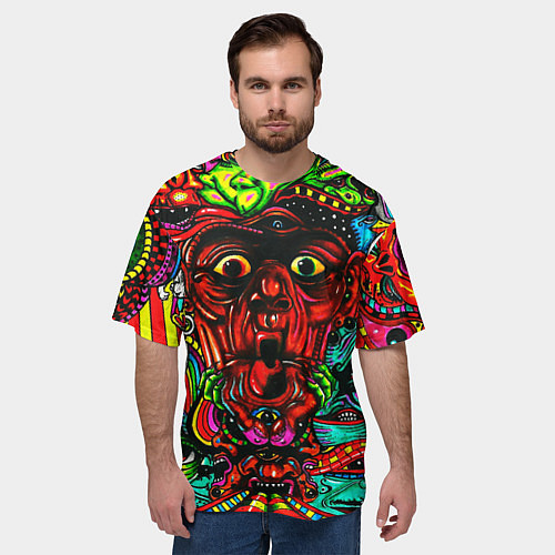 Мужская футболка оверсайз Мексиканский стиль психоделика / 3D-принт – фото 3