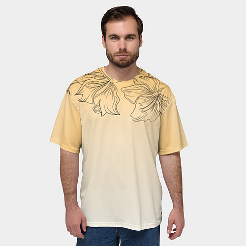 Мужская футболка оверсайз Градиент желтый с цветами / 3D-принт – фото 3