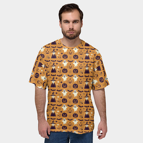 Мужская футболка оверсайз Хэллоуин паттерн с символикой / 3D-принт – фото 3