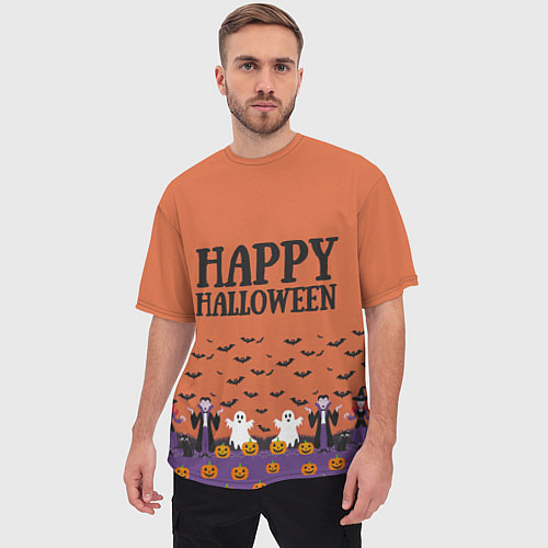 Мужская футболка оверсайз Happy Halloween pattern / 3D-принт – фото 3