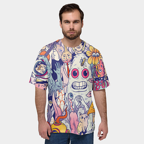 Мужская футболка оверсайз Психоделические монстры / 3D-принт – фото 3
