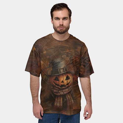 Мужская футболка оверсайз Весёлый тыквенный Джек / 3D-принт – фото 3