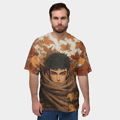 Мужская футболка оверсайз Юный Гатс в осенней листве / 3D-принт – фото 3