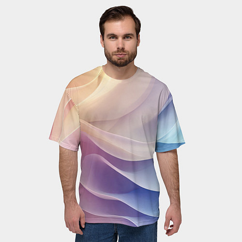 Мужская футболка оверсайз Текстура с градиентом волны / 3D-принт – фото 3