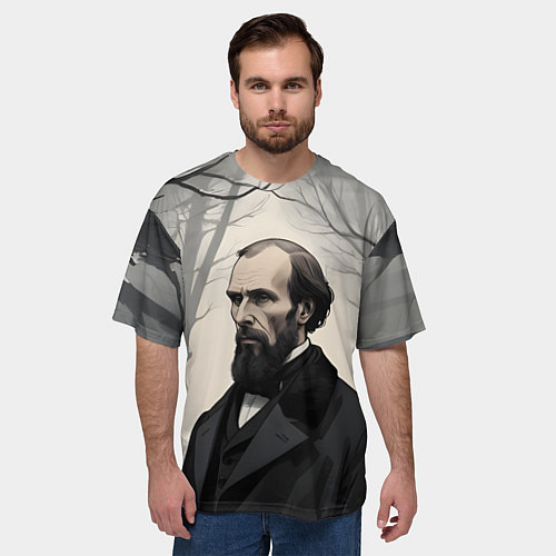 Мужская футболка оверсайз Достоевский зимняя аллея / 3D-принт – фото 3