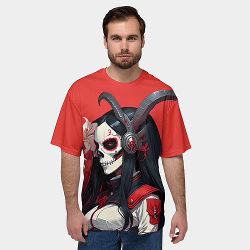 Мужская футболка оверсайз Девушка с макияжем калавера / 3D-принт – фото 3