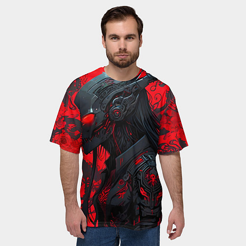 Мужская футболка оверсайз Девушка в стиле киберпанк / 3D-принт – фото 3