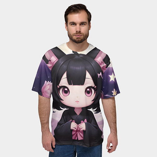 Мужская футболка оверсайз Куроми цветы / 3D-принт – фото 3