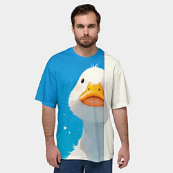 Футболка оверсайз мужская Белый гусь выглядывает из-за угла, цвет: 3D-принт — фото 2
