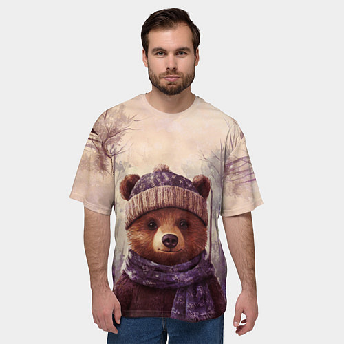 Мужская футболка оверсайз Мишка в пасмурном лесу / 3D-принт – фото 3