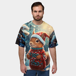 Футболка оверсайз мужская Новогодняя белочка в лесу, цвет: 3D-принт — фото 2