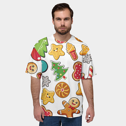 Мужская футболка оверсайз Новогодние сладости / 3D-принт – фото 3