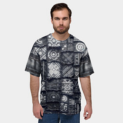 Футболка оверсайз мужская Африканские узоры на пэчворк дениме, цвет: 3D-принт — фото 2