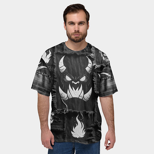 Мужская футболка оверсайз Монстр на джинсах пэчворк / 3D-принт – фото 3