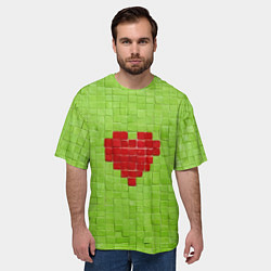 Футболка оверсайз мужская Мелкая салатовая плитка сердце, цвет: 3D-принт — фото 2