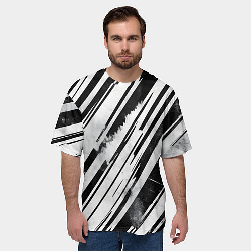 Мужская футболка оверсайз Платиновые и черные полосы / 3D-принт – фото 3