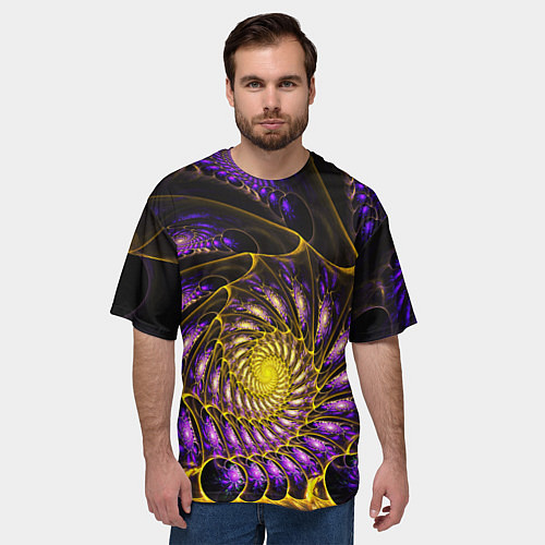Мужская футболка оверсайз Fractal illusion steel / 3D-принт – фото 3