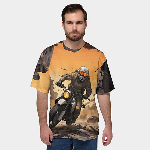 Мужская футболка оверсайз Байкер в движении / 3D-принт – фото 3
