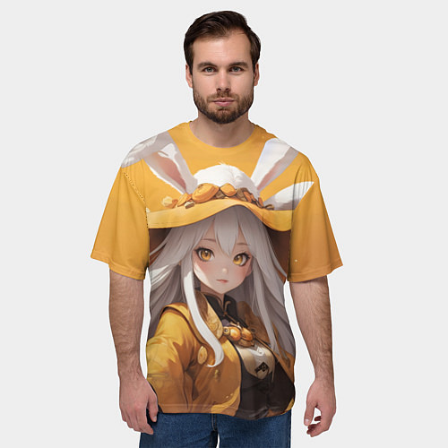 Мужская футболка оверсайз Аниме на желтом фоне / 3D-принт – фото 3