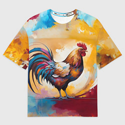 Футболка оверсайз мужская Петух на ярком фоне, цвет: 3D-принт