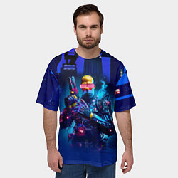 Футболка оверсайз мужская Homer Simpson with a pistol - cyberpunk, цвет: 3D-принт — фото 2