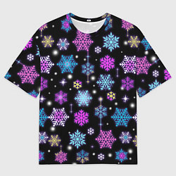 Футболка оверсайз мужская Разноцветные снежинки, цвет: 3D-принт