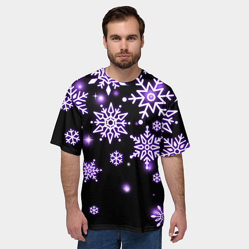 Мужская футболка оверсайз Снежинки в неоне / 3D-принт – фото 3