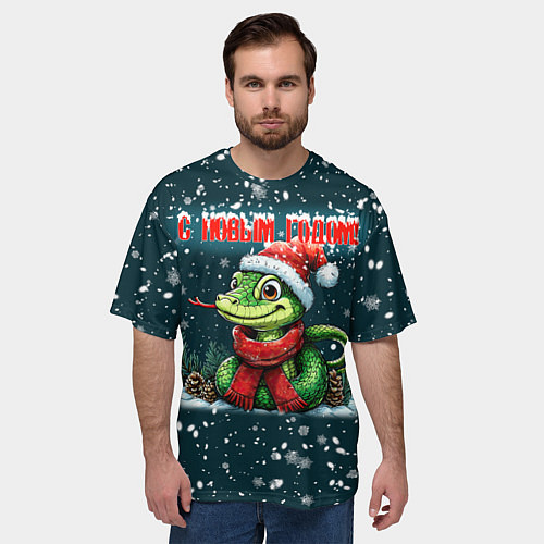 Мужская футболка оверсайз С новым годом змеи / 3D-принт – фото 3