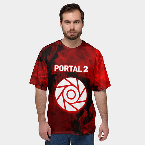 Мужская футболка оверсайз Portal2 огненный стиль / 3D-принт – фото 3
